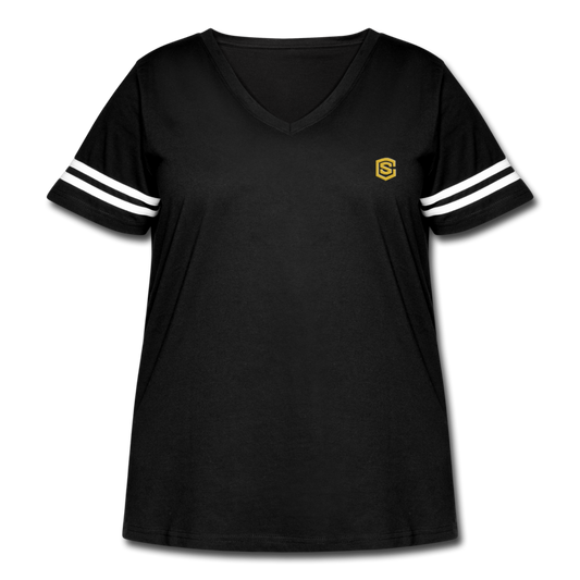 Women's Curvy Vintage Sport T-Shirt   WITH GOLD  LOGO - black/white