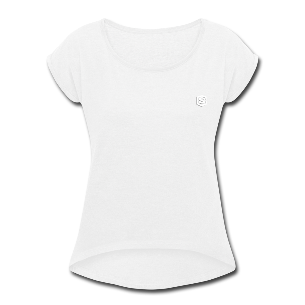 Women's Roll Cuff T-Shirt   WITH WHITE  LOGO - white
