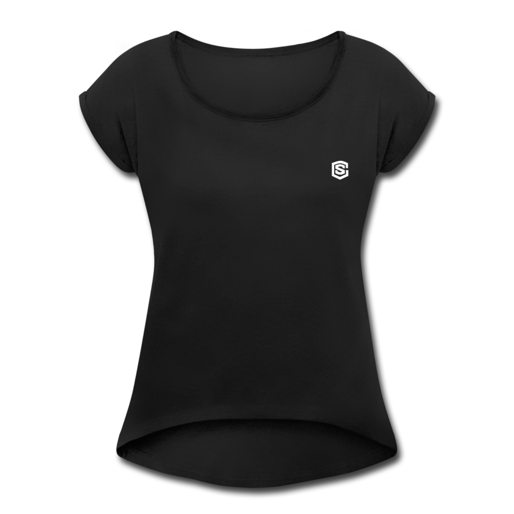 Women's Roll Cuff T-Shirt   WITH WHITE  LOGO - black