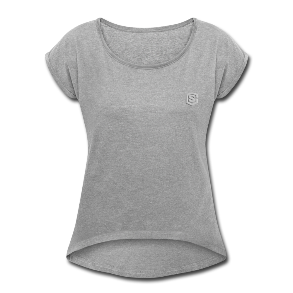 Women's Roll Cuff T-Shirt  WITH SILIVER  LOGO - heather gray