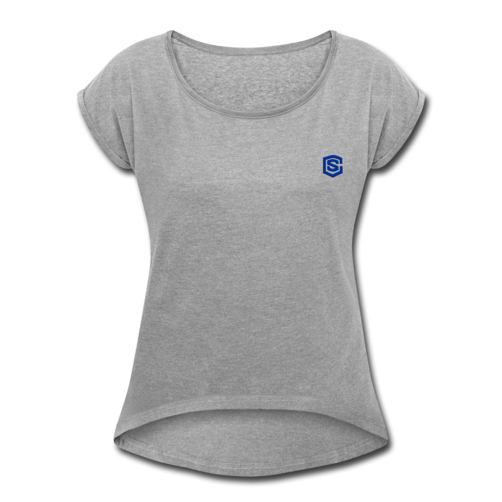 Women's Roll Cuff T-Shirt WITH BLUE LOGO - heather gray