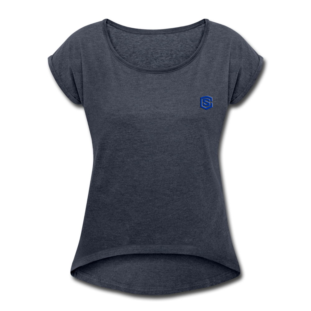 Women's Roll Cuff T-Shirt WITH BLUE LOGO - navy heather