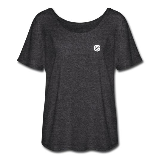 Women’s Flowy T-Shirt   WITH WHITE  LOGO - charcoal gray