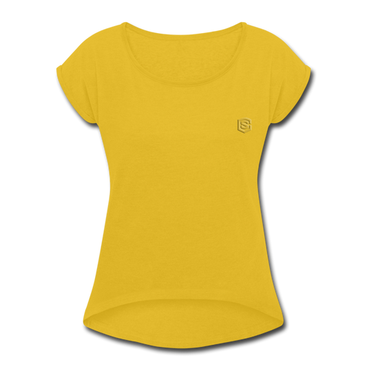 Women's Roll Cuff T-Shirt   WITH GOLD  LOGO - mustard yellow