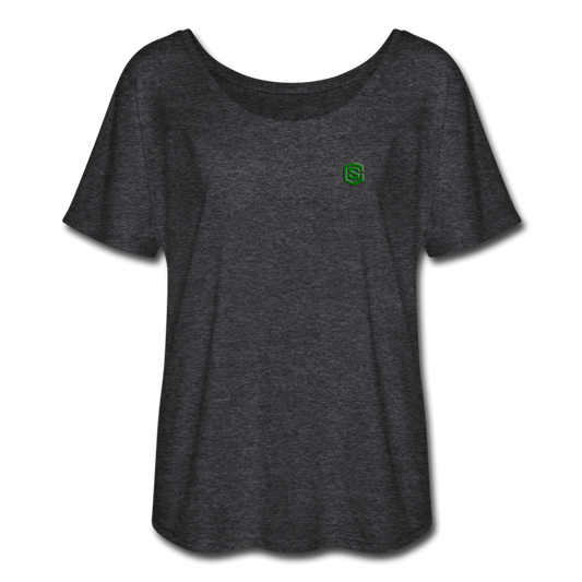 Women’s Flowy T-Shirt   WITH GREEN LOGO - charcoal gray