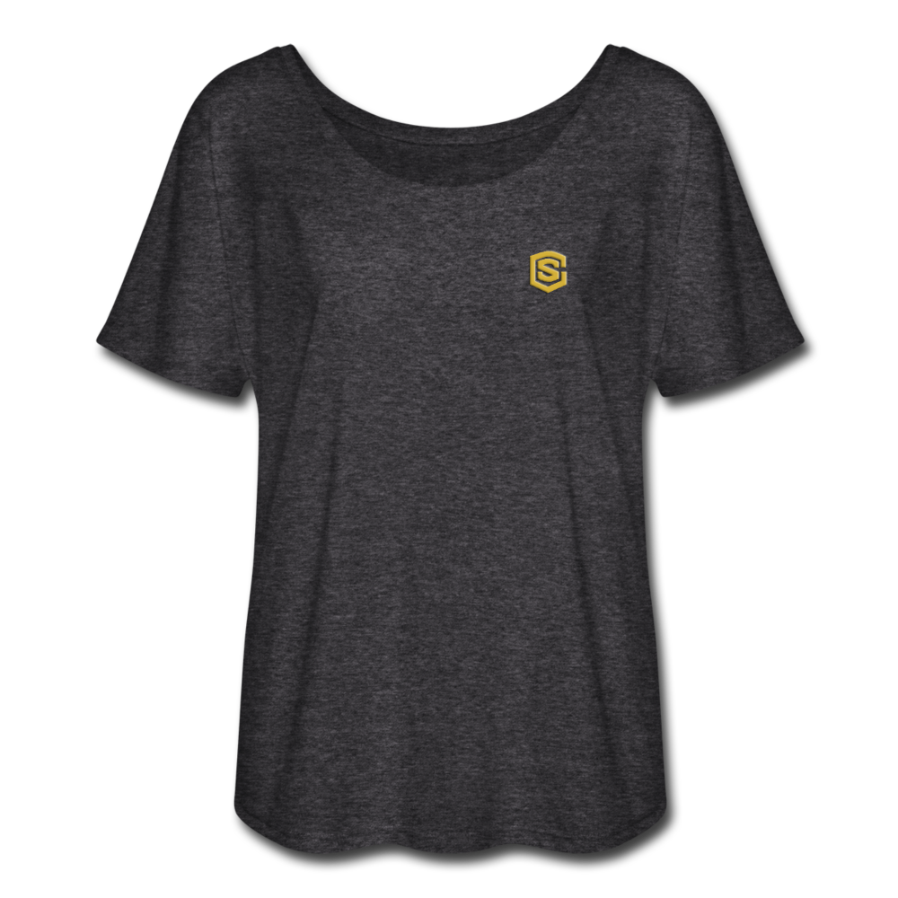 Women’s Flowy T-Shirt WITH GOLD LOGO - charcoal gray