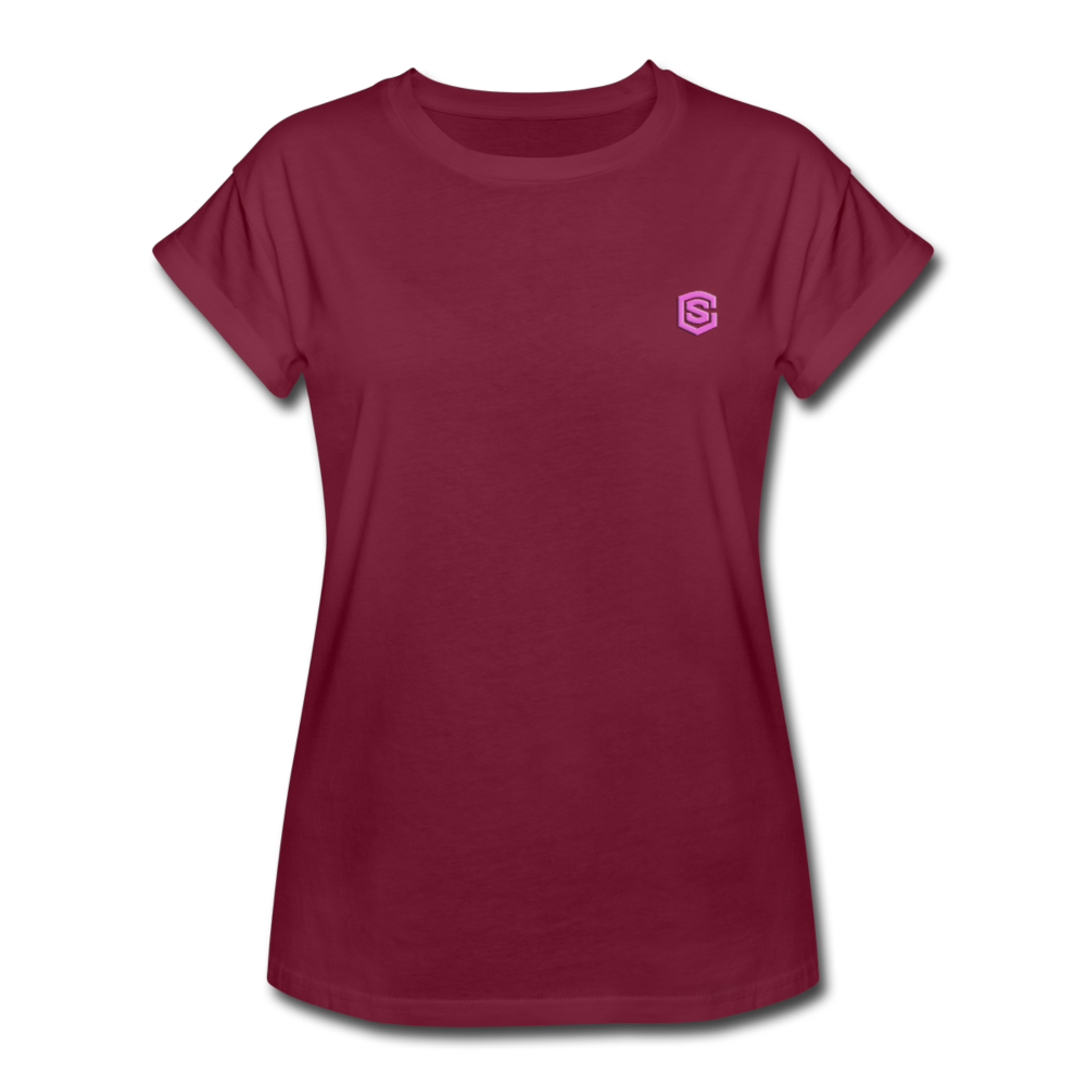 Women's Relaxed Fit T-Shirt   WITH PINK LOGO - burgundy
