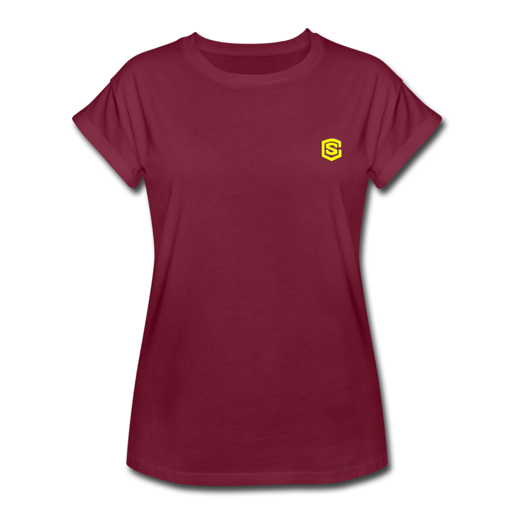 Women's Relaxed Fit T-Shirt   WITH YELLOW  LOGO - burgundy