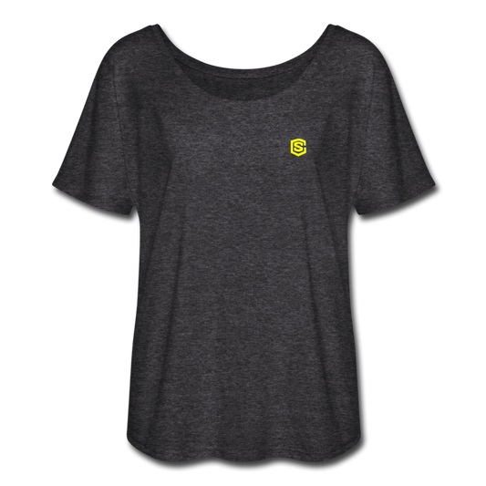 Women’s Flowy T-Shirt   WITH YELLOW LOGO - charcoal gray
