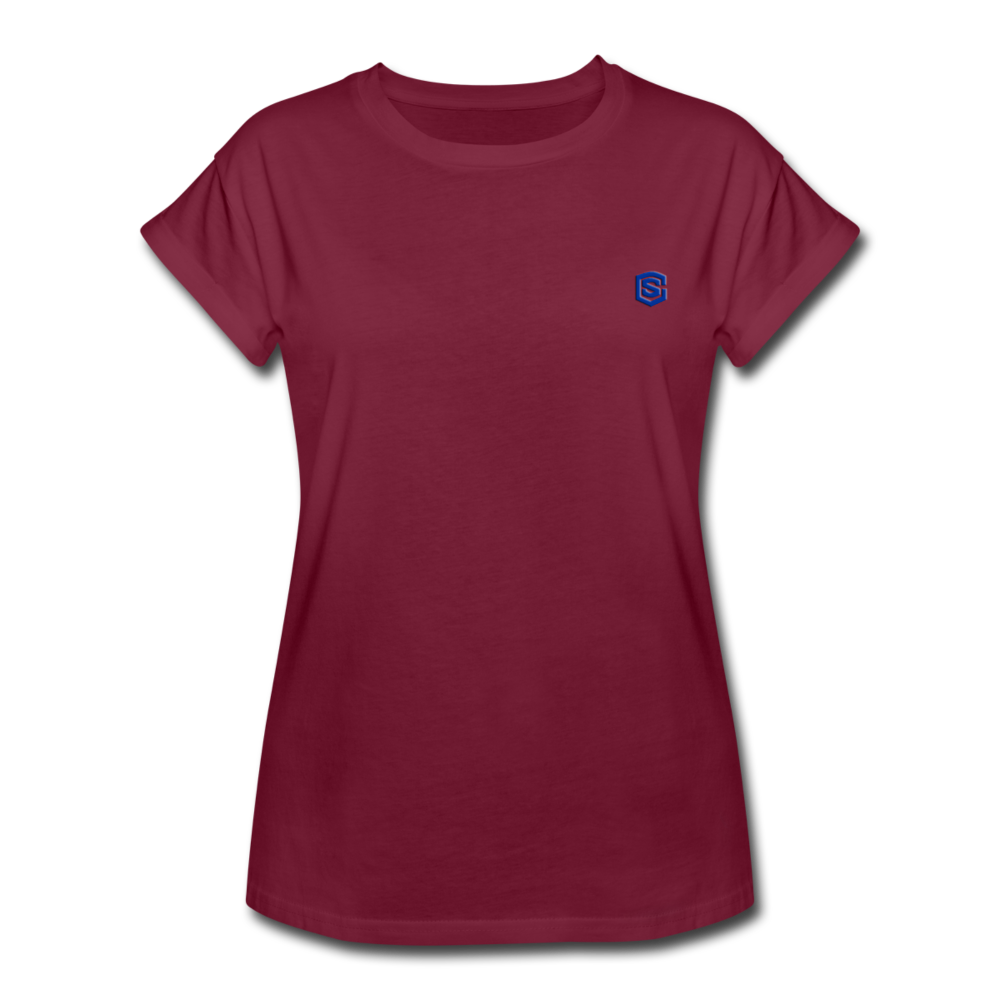 Women's Relaxed Fit T-Shirt   WITH BLUE LOGO - burgundy