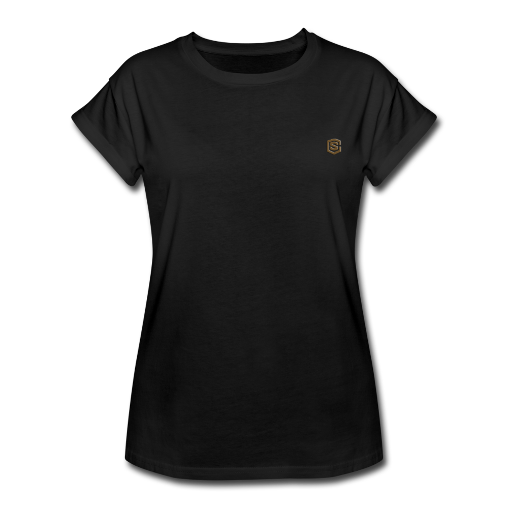 Women's Relaxed Fit T-Shirt   WITH BROWN LOGO - black