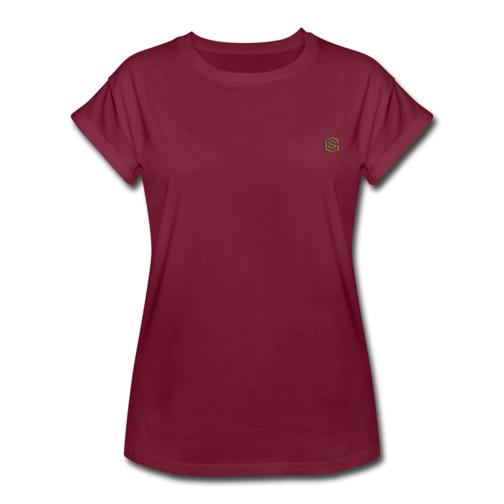 Women's Relaxed Fit T-Shirt   WITH BROWN LOGO - burgundy
