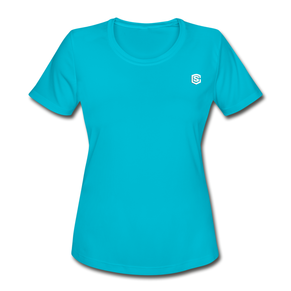 Women's Moisture Wicking Performance T-Shirt   WITH WHITE LOGO - turquoise