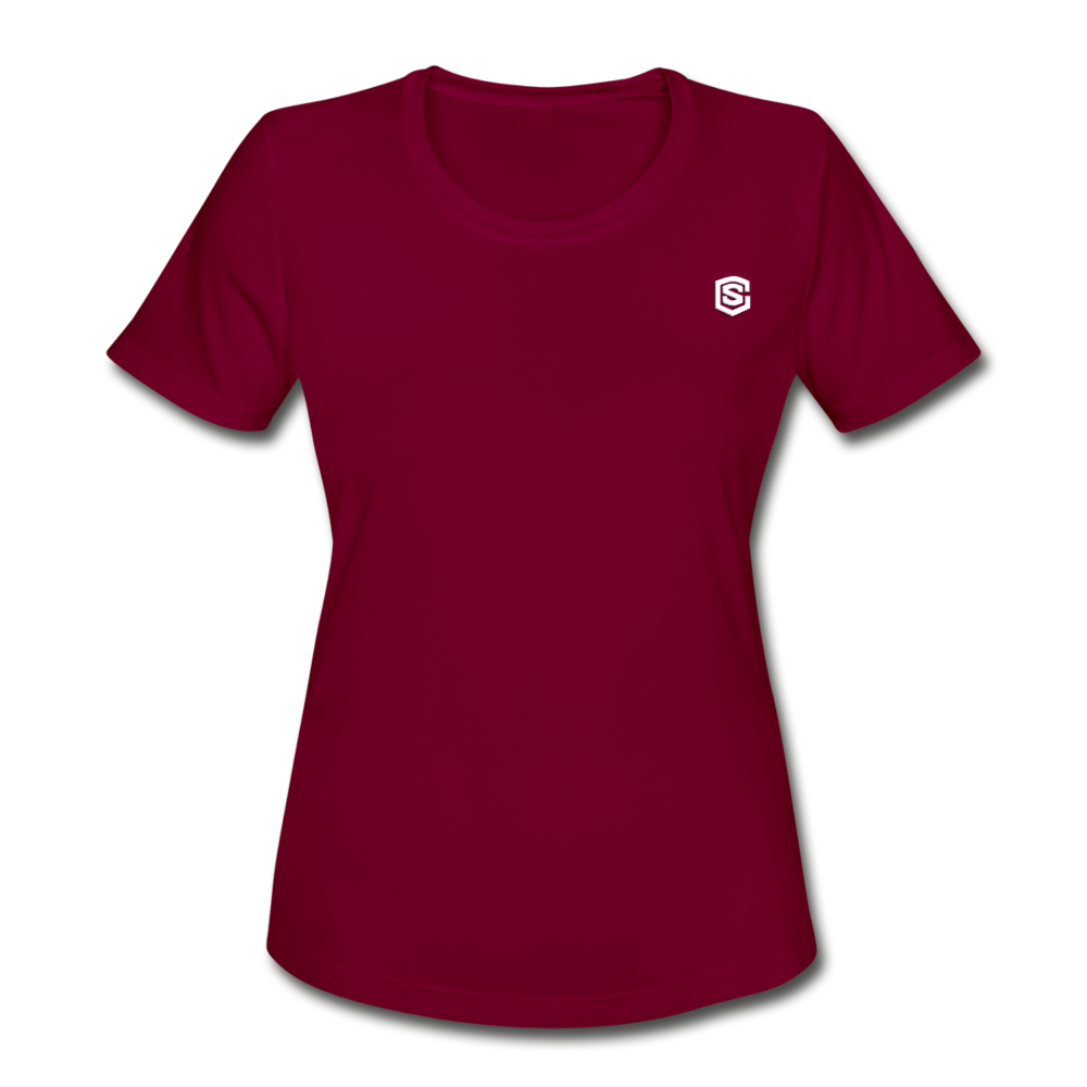 Women's Moisture Wicking Performance T-Shirt   WITH WHITE LOGO - burgundy