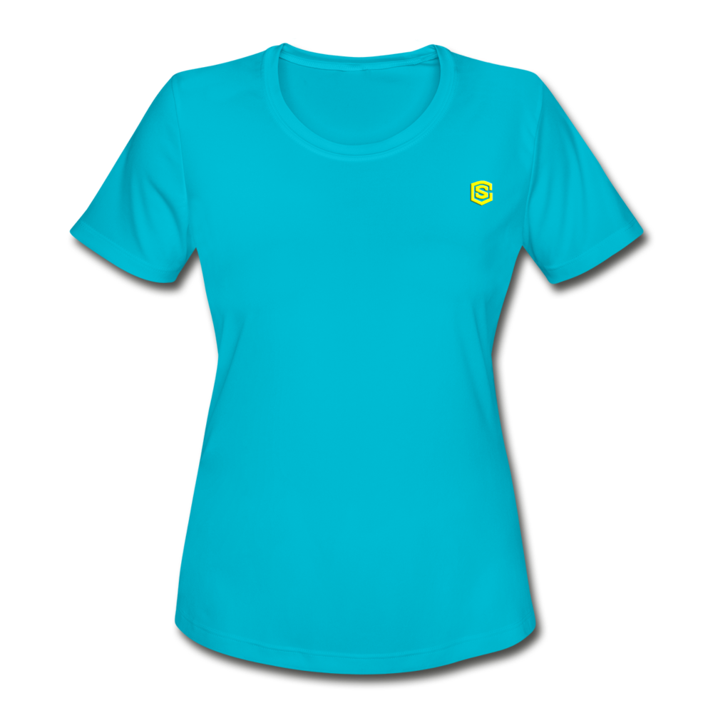 Women's Moisture Wicking Performance T-Shirt   WITH YELLOW LOGO - turquoise
