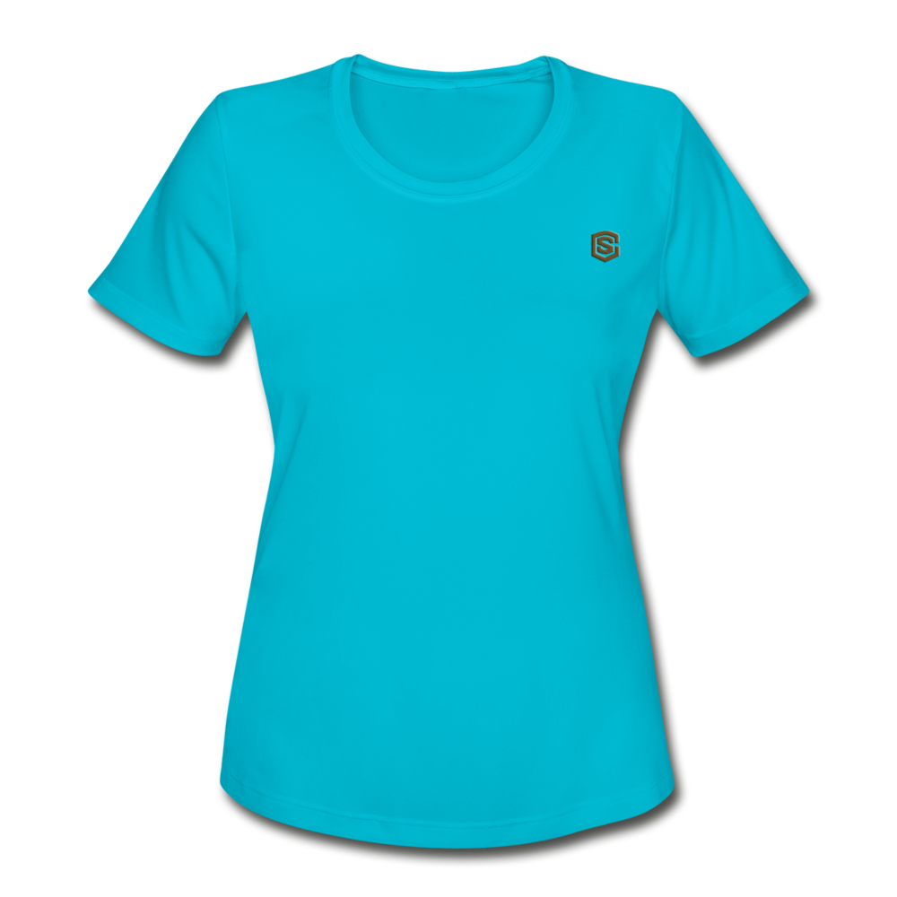 Women's Moisture Wicking Performance T-Shirt   WITH BROWN LOGO - turquoise