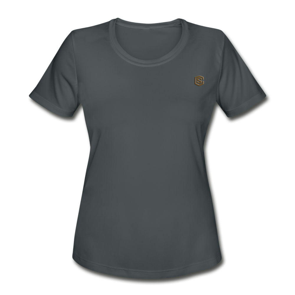 Women's Moisture Wicking Performance T-Shirt   WITH BROWN LOGO - charcoal