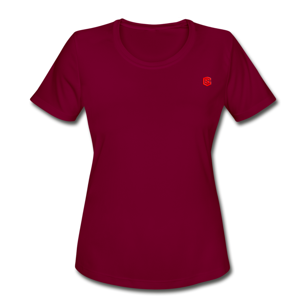 Women's Moisture Wicking Performance T-Shirt   WITH RED LOGO - burgundy