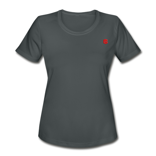 Women's Moisture Wicking Performance T-Shirt   WITH RED LOGO - charcoal