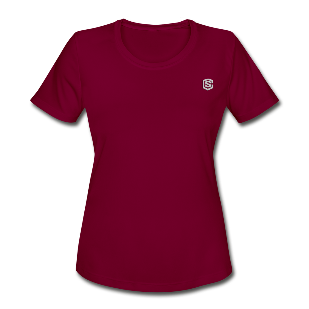 Women's Moisture Wicking Performance T-Shirt   WITH SILIVER LOGO - burgundy