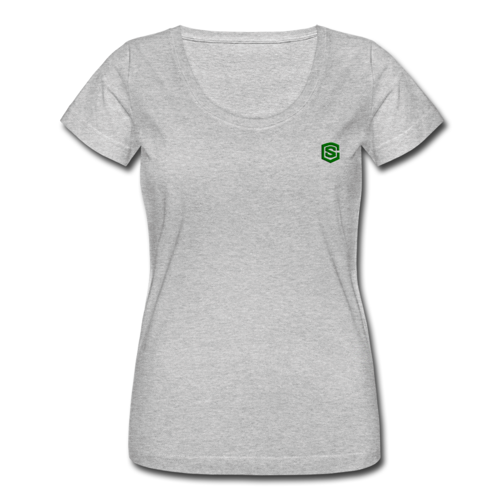 Women's Scoop Neck T-Shirt   WITH GREEN LOGO - heather gray