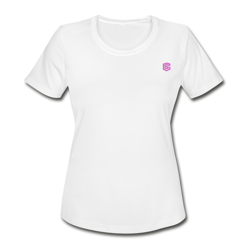 Women's Moisture Wicking Performance T-Shirt   WITH PINK  LOGO - white