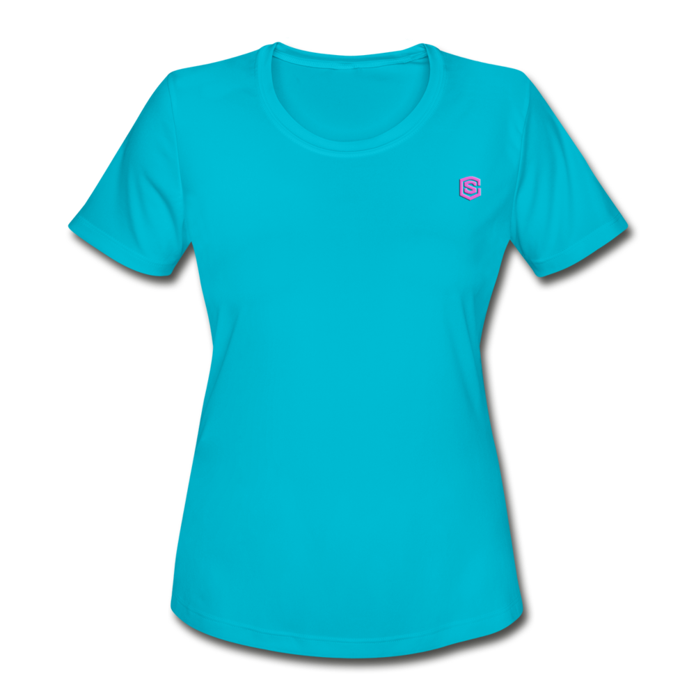 Women's Moisture Wicking Performance T-Shirt   WITH PINK  LOGO - turquoise