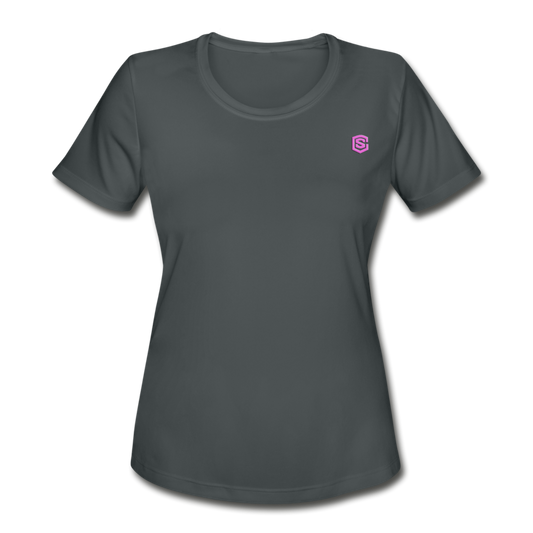 Women's Moisture Wicking Performance T-Shirt   WITH PINK  LOGO - charcoal
