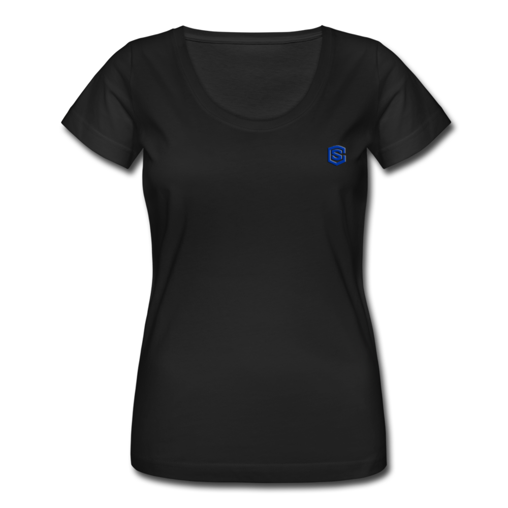 Women's Scoop Neck T-Shirt   WITH BLUE LOGO - black