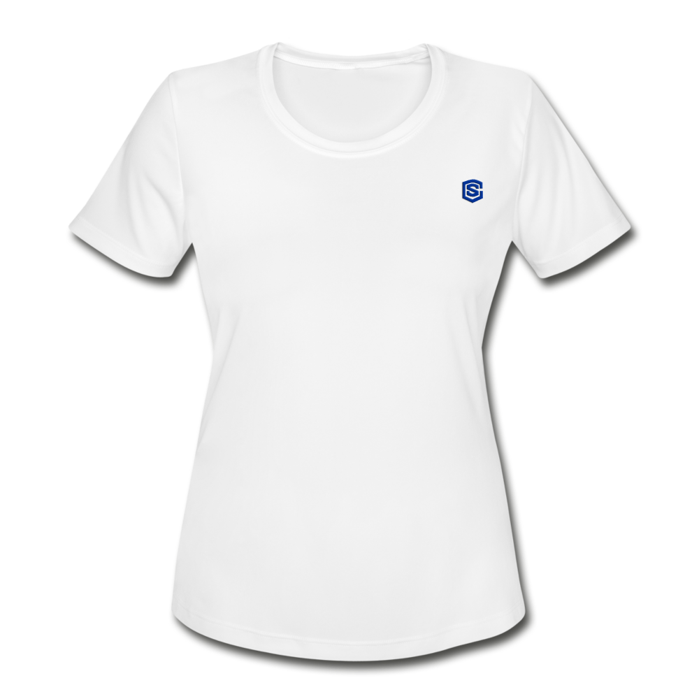 Women's Moisture Wicking Performance T-Shirt   WITH BLUE LOGO - white