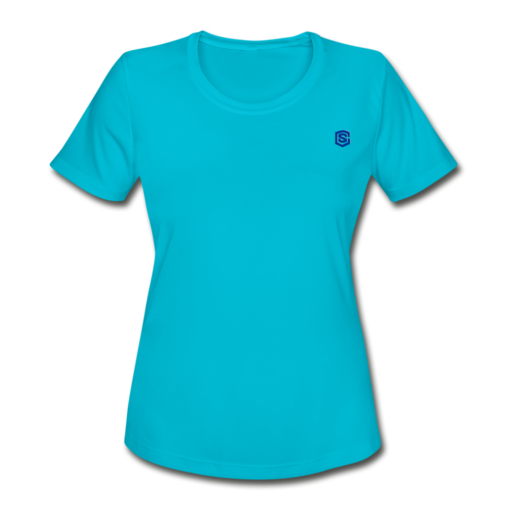 Women's Moisture Wicking Performance T-Shirt   WITH BLUE LOGO - turquoise