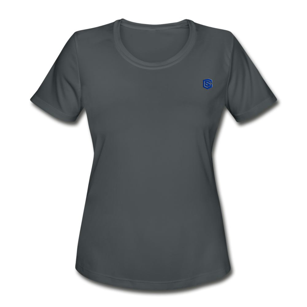 Women's Moisture Wicking Performance T-Shirt   WITH BLUE LOGO - charcoal