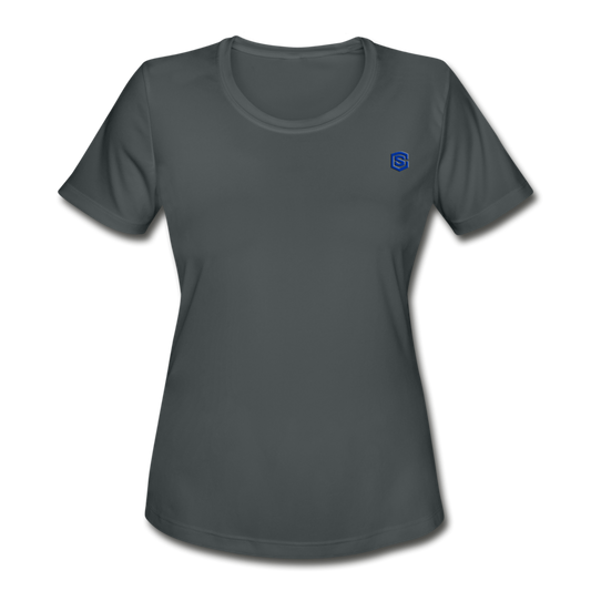 Women's Moisture Wicking Performance T-Shirt   WITH BLUE LOGO - charcoal