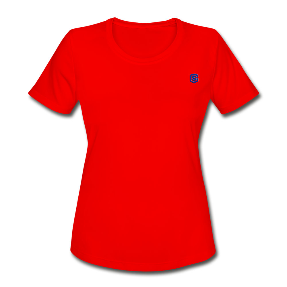 Women's Moisture Wicking Performance T-Shirt   WITH BLUE LOGO - red