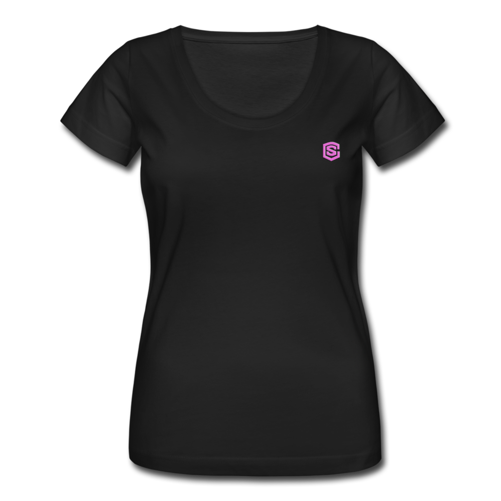 Women's Scoop Neck T-Shirt   WITH PINK LOGO - black