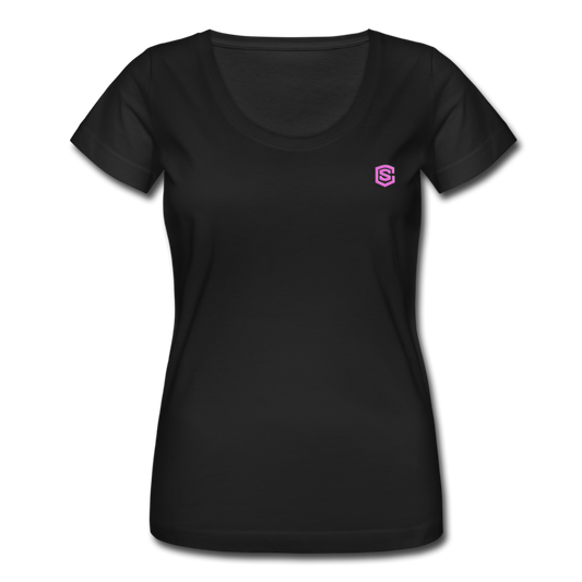 Women's Scoop Neck T-Shirt   WITH PINK LOGO - black