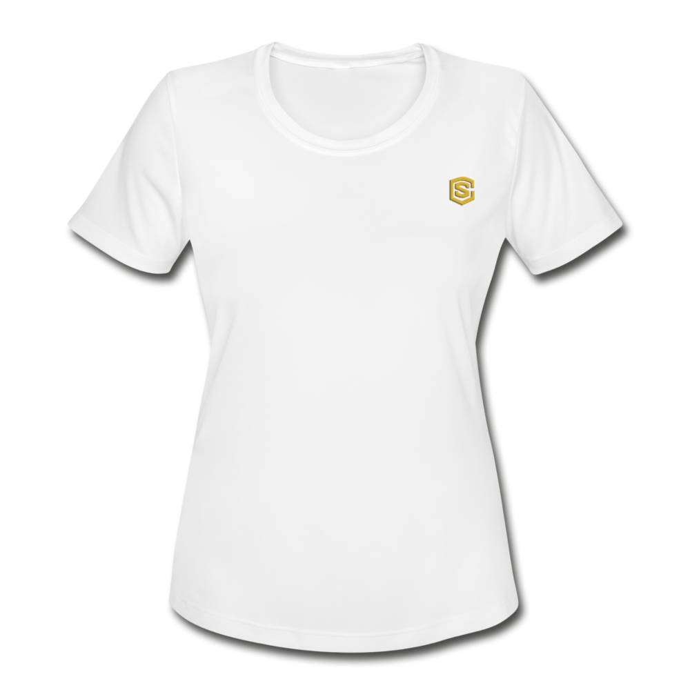 Women's Moisture Wicking Performance T-Shirt   WITH GOLD LOGO - white