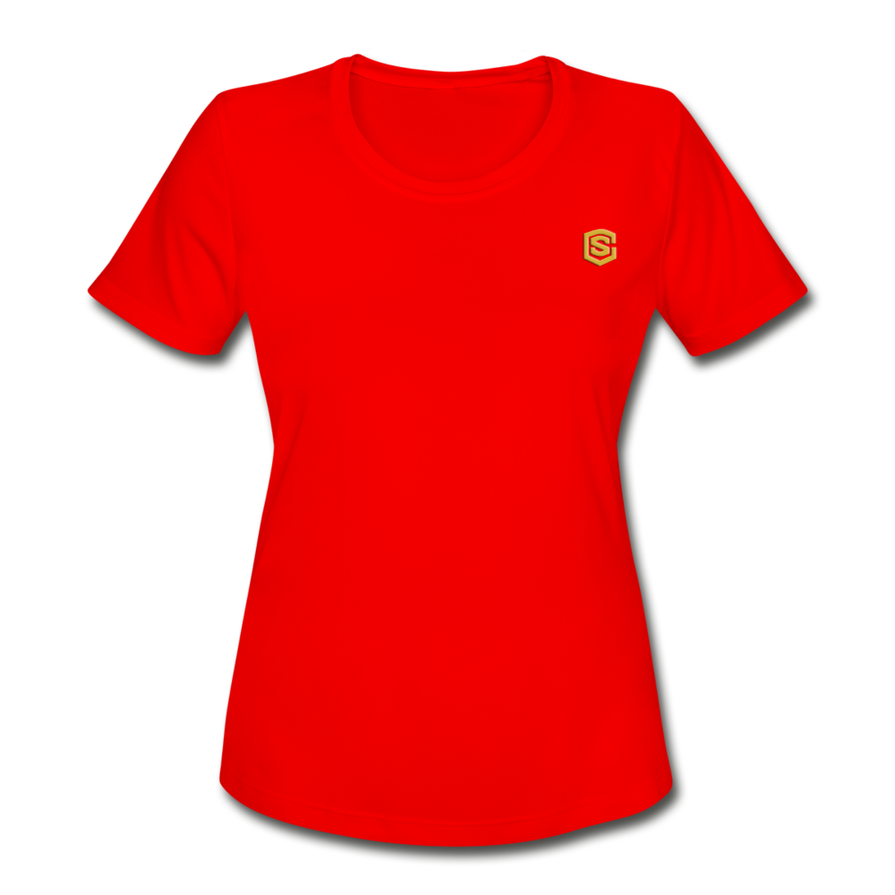 Women's Moisture Wicking Performance T-Shirt   WITH GOLD LOGO - red