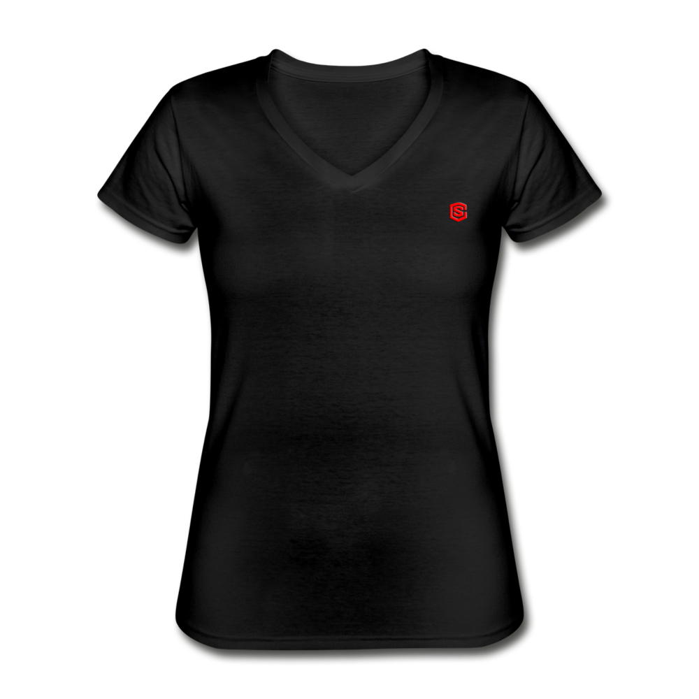 Women's V-Neck T-Shirt WITH RED  LOGO - black