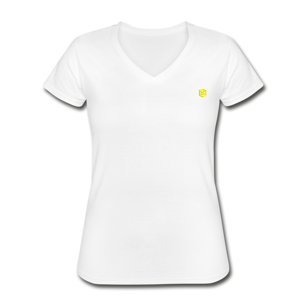 Women's V-Neck T-Shirt  WITH YELLOW LOGO - white