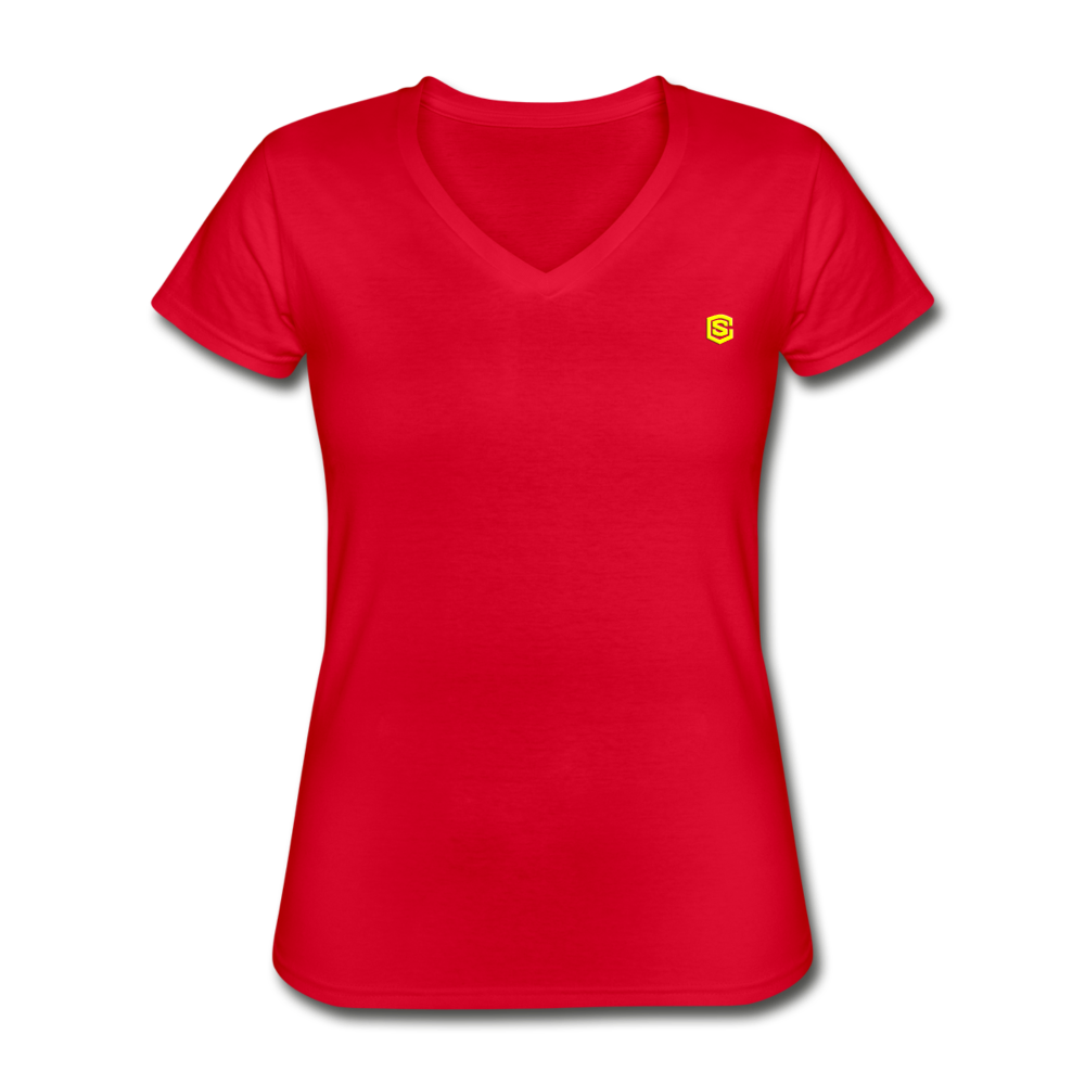 Women's V-Neck T-Shirt  WITH YELLOW LOGO - red
