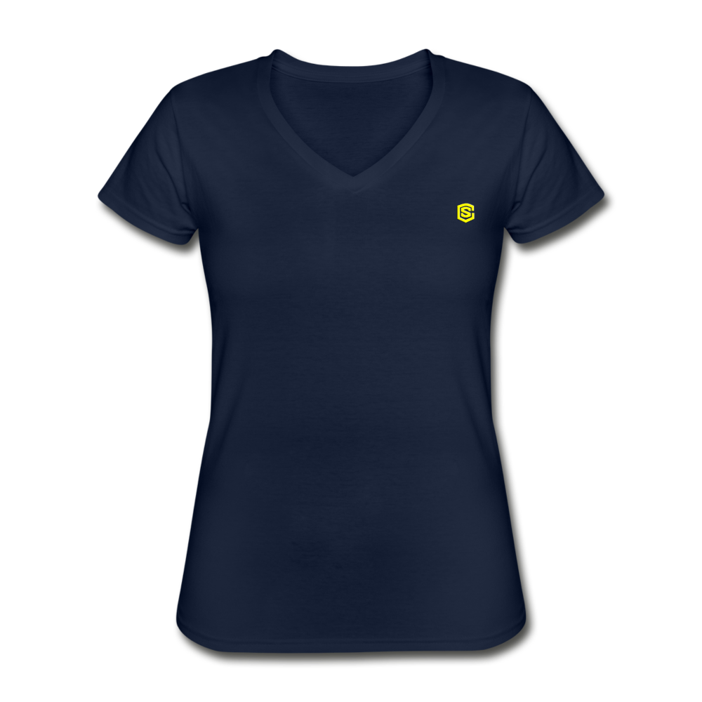 Women's V-Neck T-Shirt  WITH YELLOW LOGO - navy