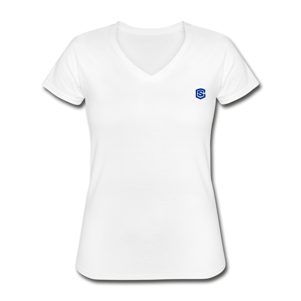 Women's V-Neck T-Shirt  WITH BLUE  LOGO - white