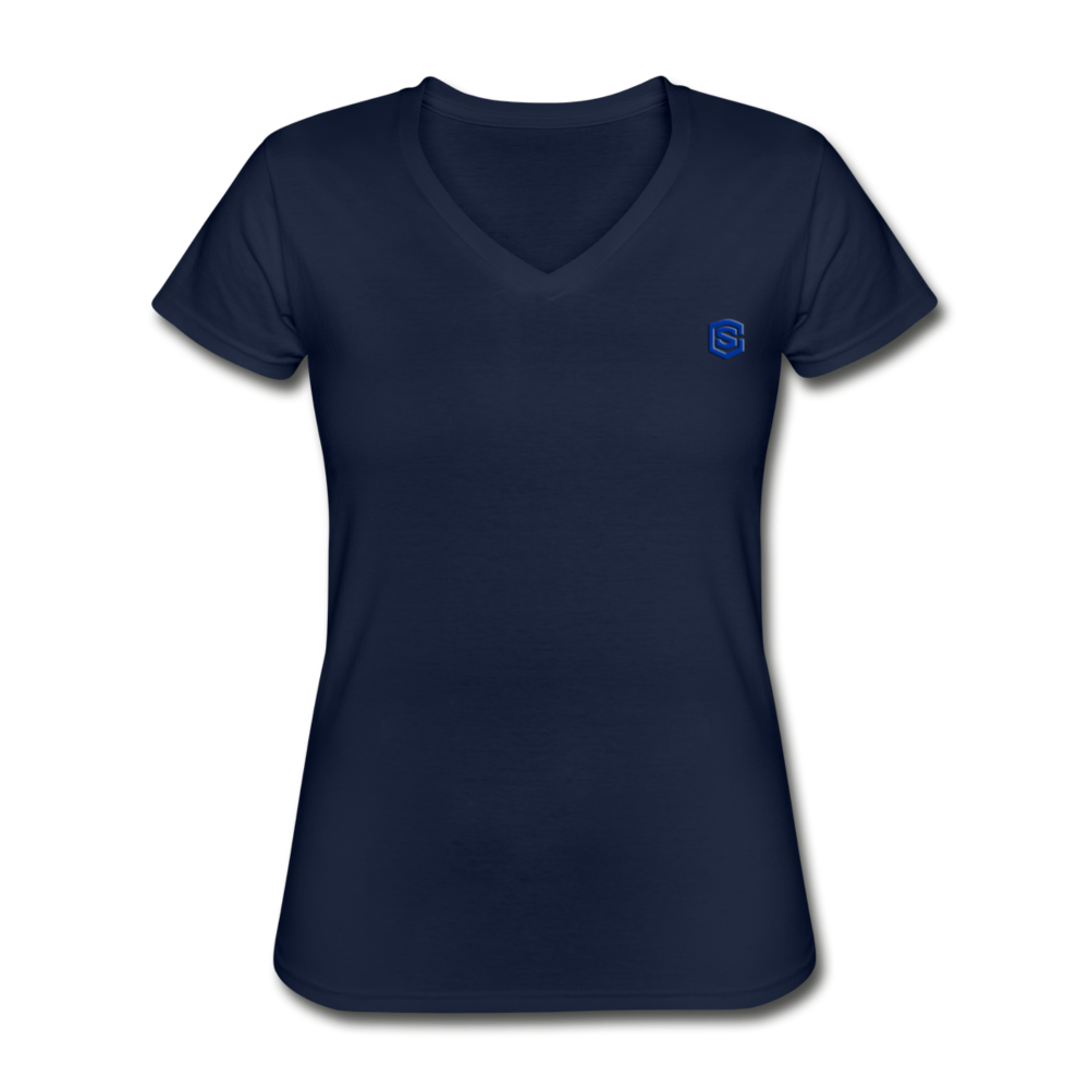 Women's V-Neck T-Shirt  WITH BLUE  LOGO - navy
