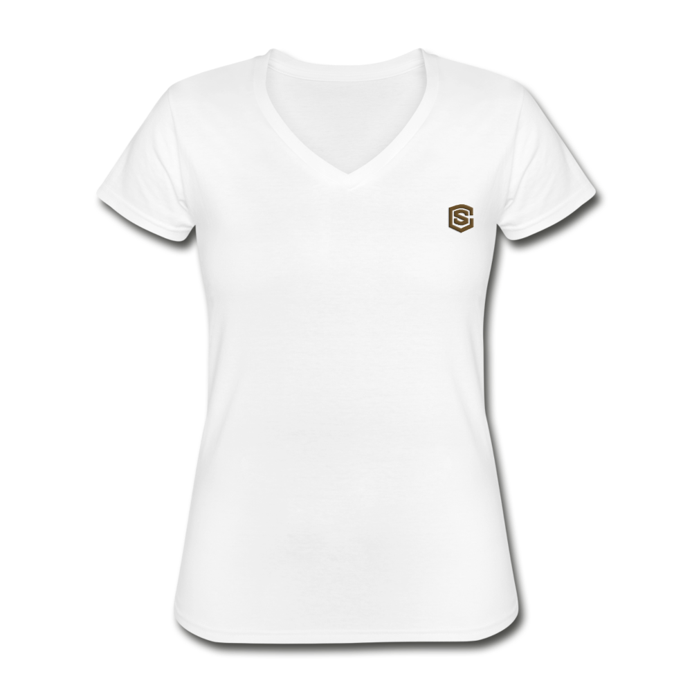 Women's V-Neck T-Shirt  WITH BROWN  LOGO - white