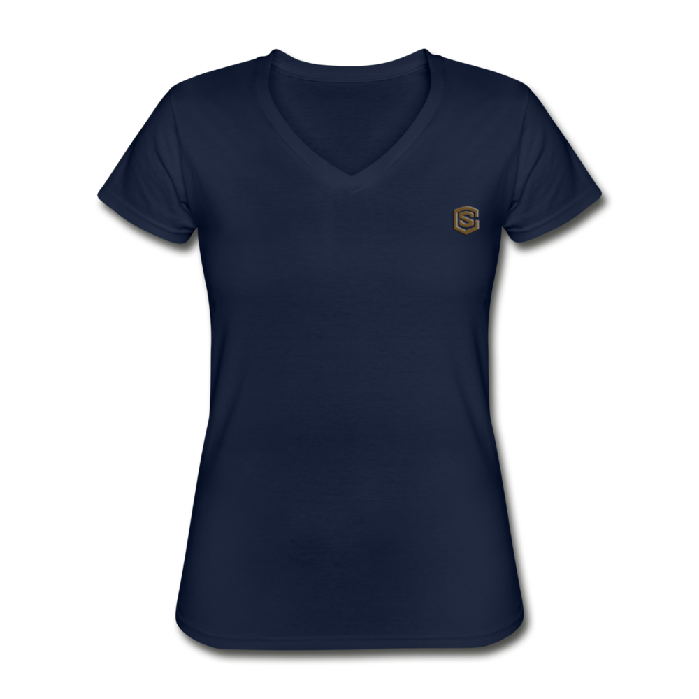 Women's V-Neck T-Shirt  WITH BROWN  LOGO - navy