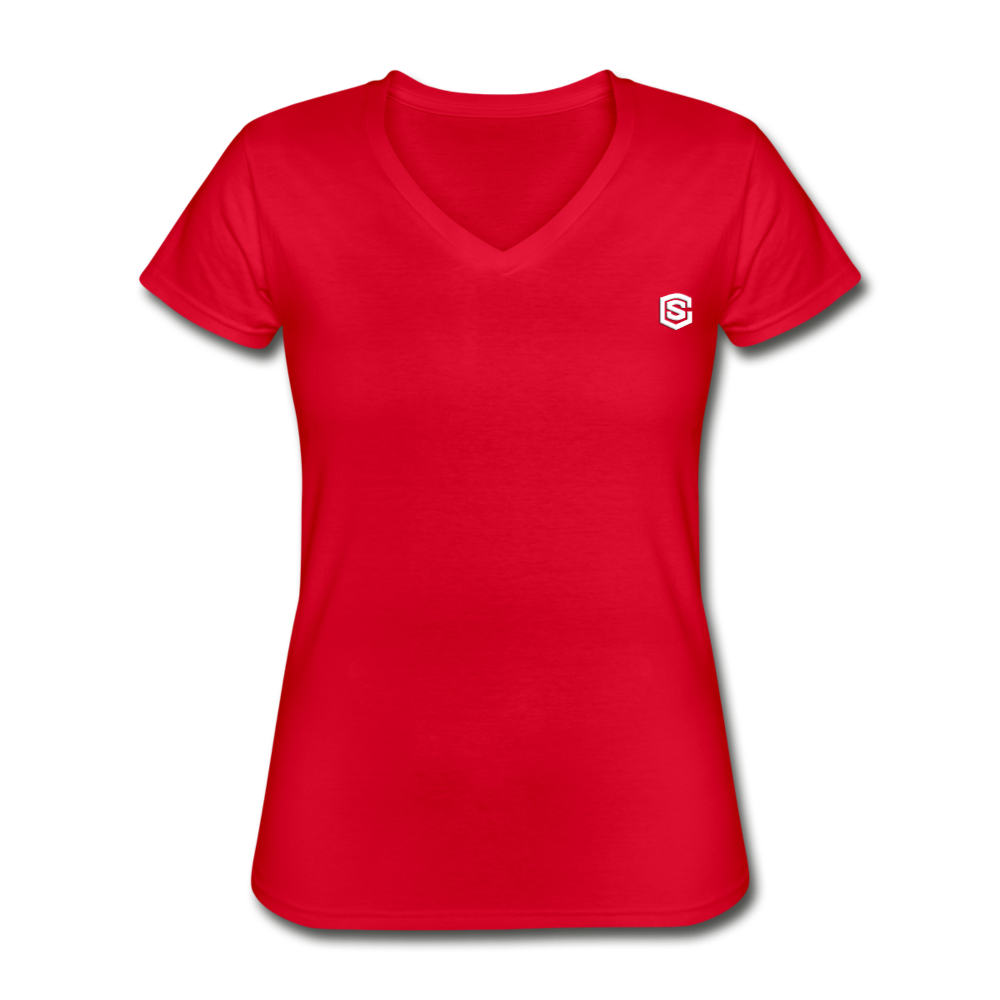 Women's V-Neck T-Shirt  WITH WHITE  LOGO - red