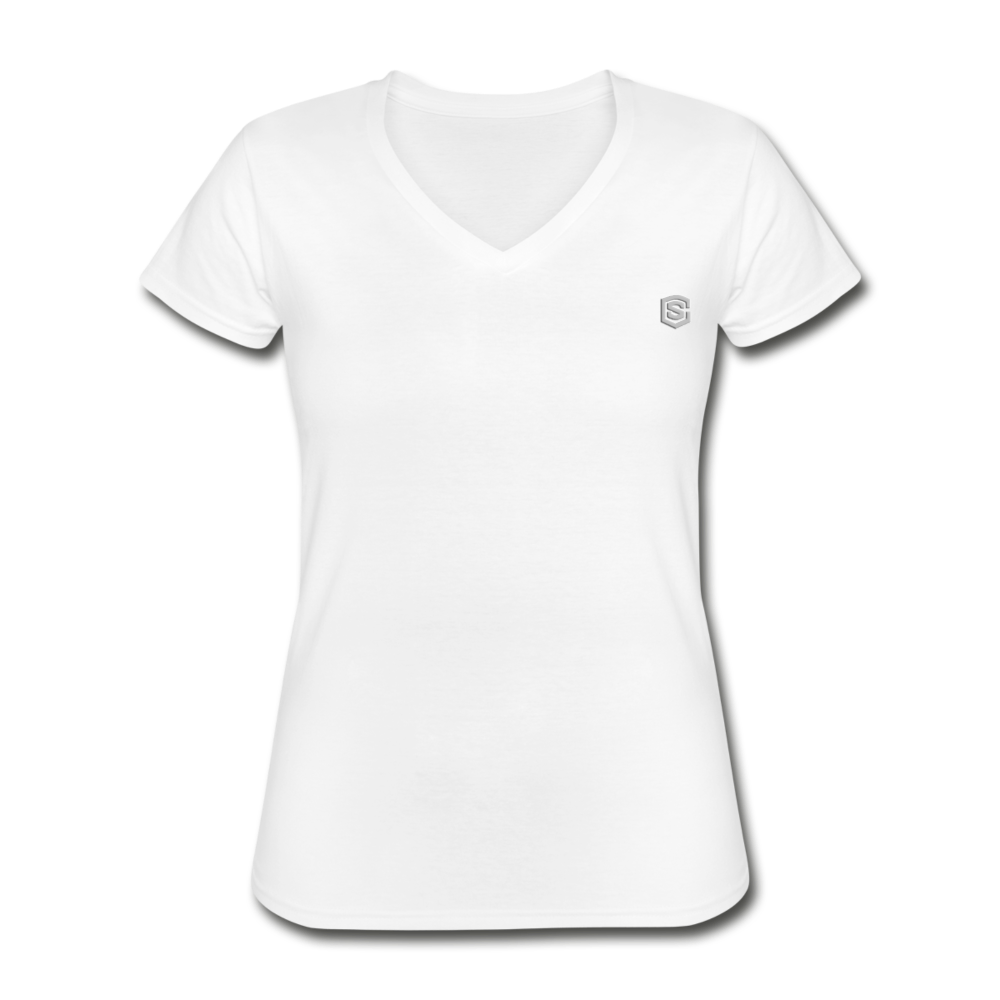Women's V-Neck T-Shirt  WITH  SILIVER LOGO - white