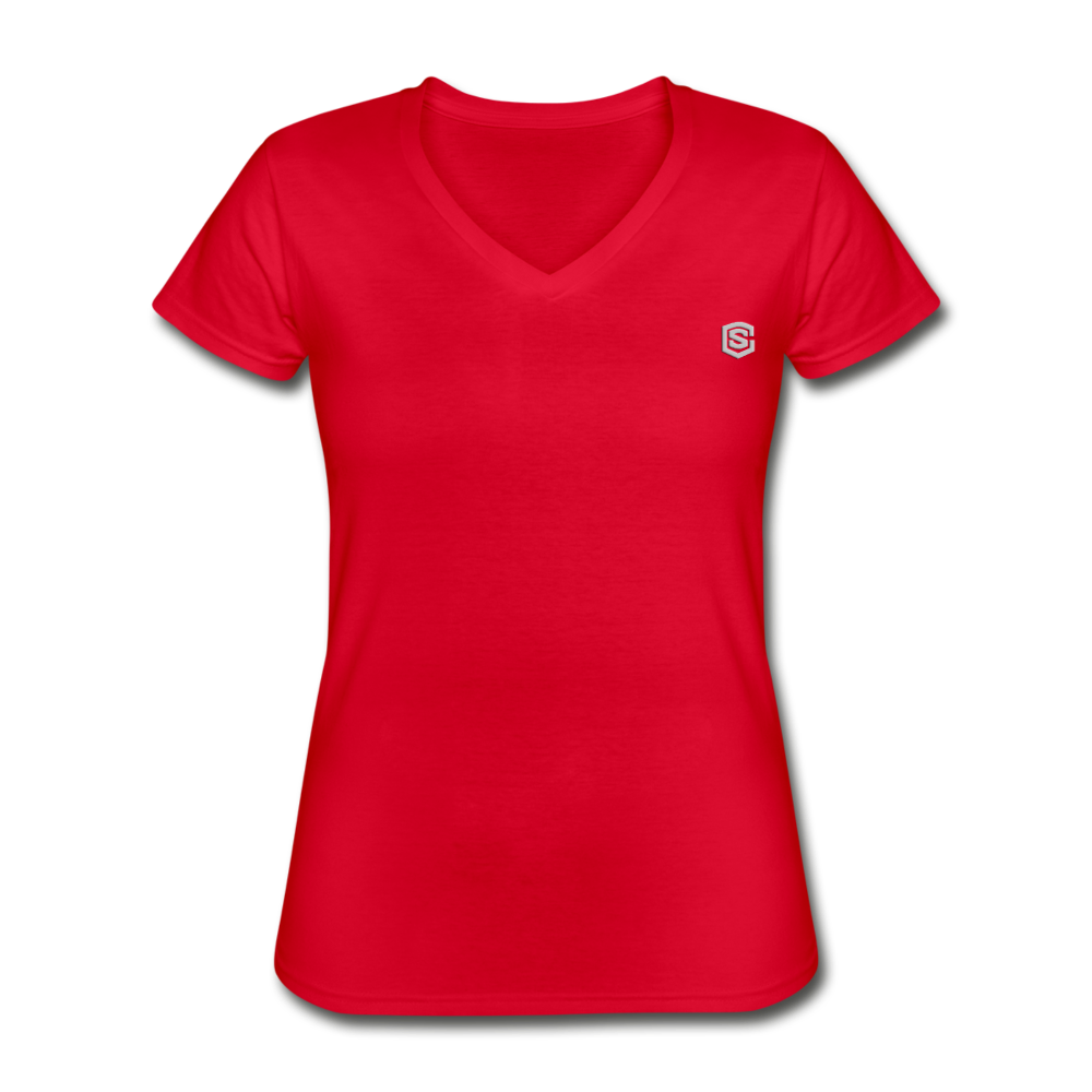 Women's V-Neck T-Shirt  WITH  SILIVER LOGO - red
