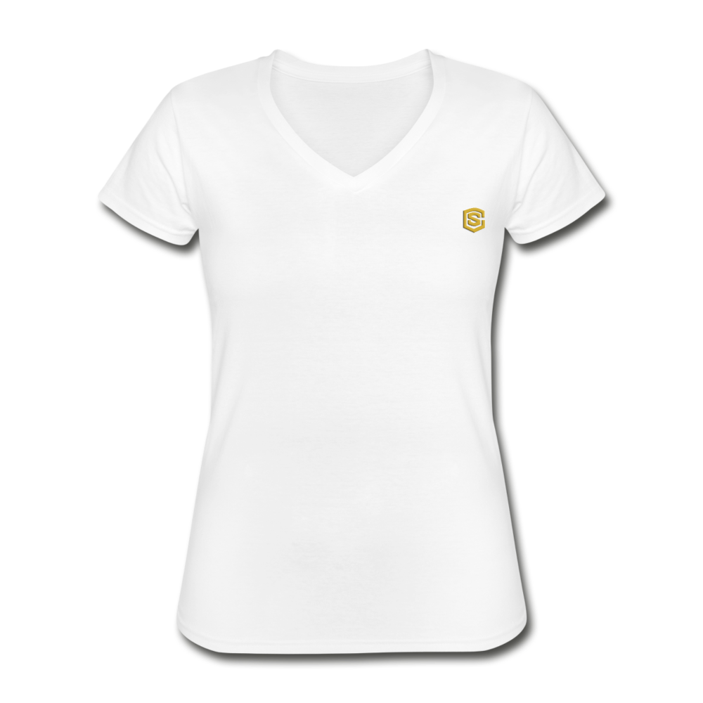Women's V-Neck T-Shirt WITH GOLD LOGO - white